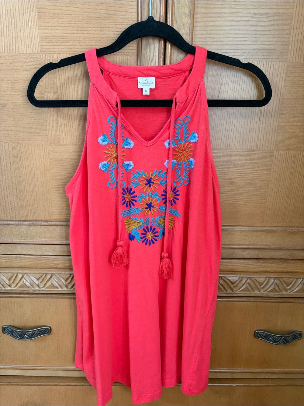 Embroidered Tassel Tank Top - Size M